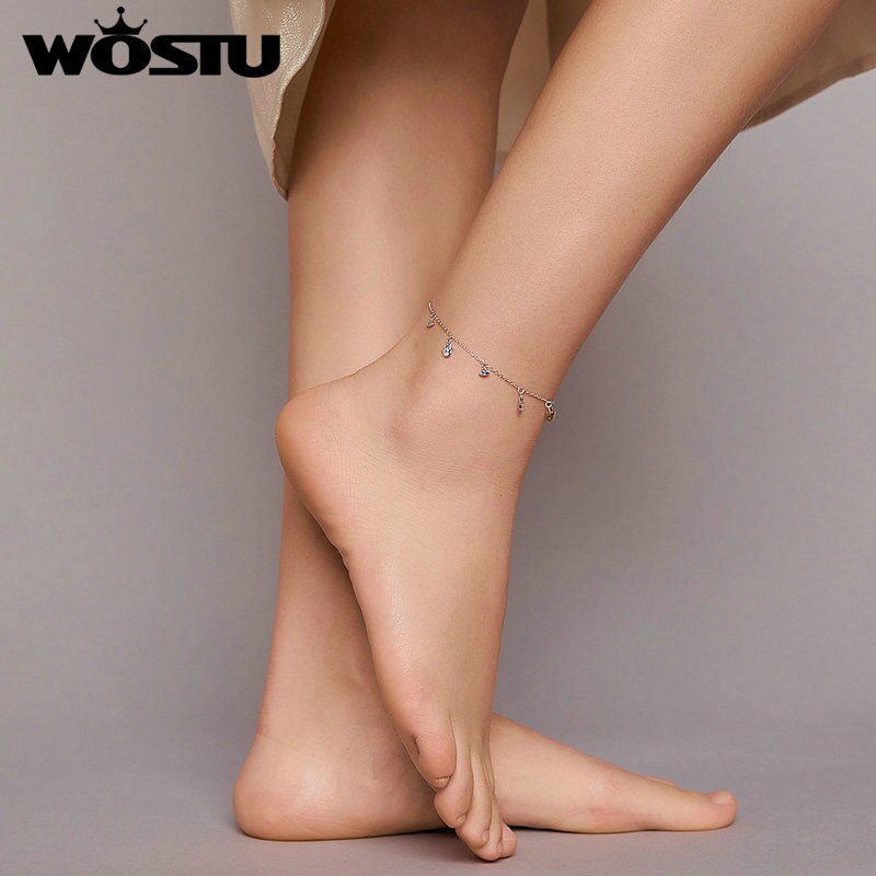 WOSTU – bracelets de cheville en argent sterling 925 pour femme, chaînes à perles rondes, à la