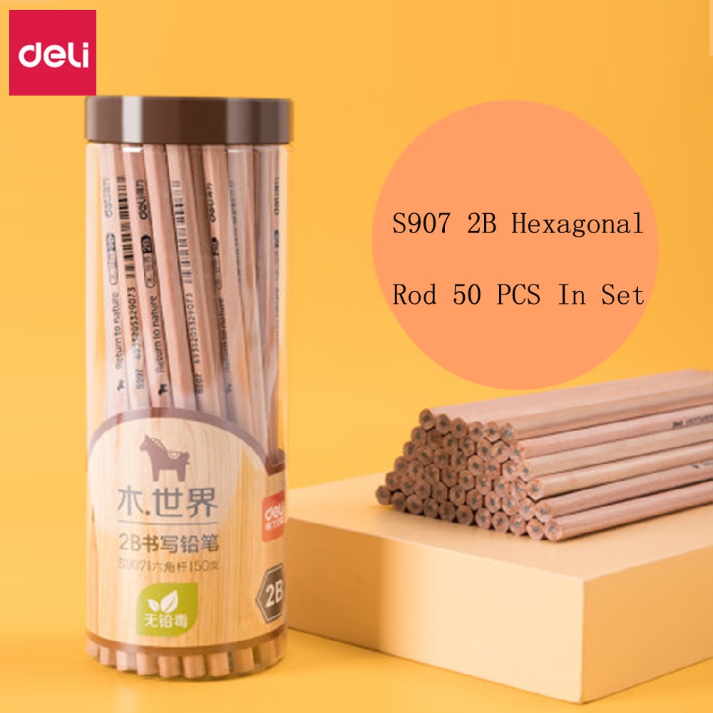 Deli Pencil Student Writing Exam Drawing Sketch Special Pencil Safety Log 2B/HB Wooden Triangle/Hexagon Rod Student Stationery: 50Pcs 2B Hexagonal
