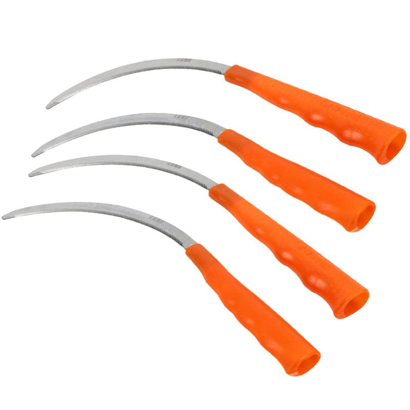 4Pcs Stainless Steel Serration Sickle Agricultural Gardening Crooked Sickle Plastic Handle Sharp Reaping Hook for Cultivating