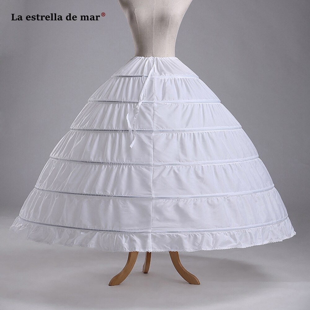 La estrella de mar venda por atacado mais tamanho saias para o vestido de casamento novo vermelho branco preto 6 hoops petticoat barato crinoline estoque: WHITE