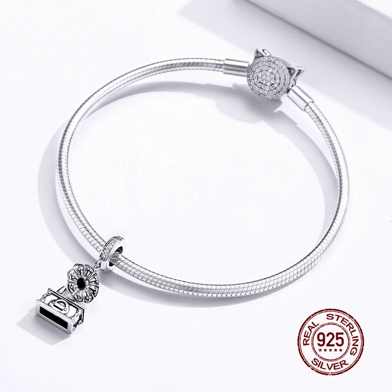 MOWIMO Echtem 925 Sterling Silber Reize retro Grammophon Schatz Brust Perlen passen Silber Original Armbinde Anhänger Schmuck