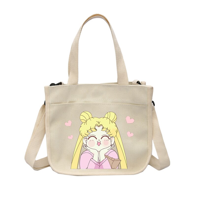 Delle donne sailor moon portatile borsa di tela Sacchetti di spalla di stile semplice Giapponese Casual Tote sacchetto esterno Delle Signore Borse per la Spesa: 2