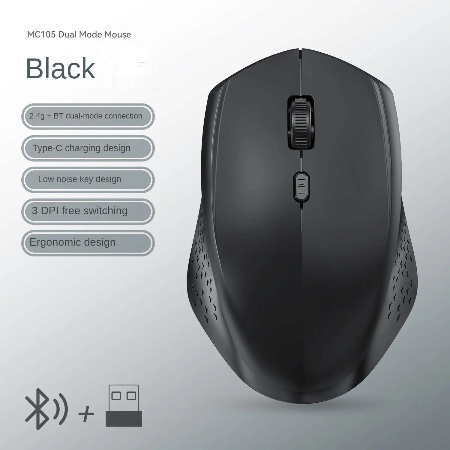 Dual-Mode 2.4G Wireless Mouse Bluetooth 5.2 Mouse Rechargeable Mouse Game Mouse 1600DPI For Laptop Tablet Computer Windows MacOS: WHITE
