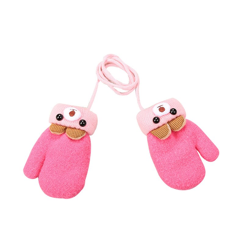 Newborn Kids Cartoon Cute Baby Boys Girls Winter Warm Gloves Wool Mittens Thick Knit Full Rope Finger Warmer Gloves 0-3Y: Red