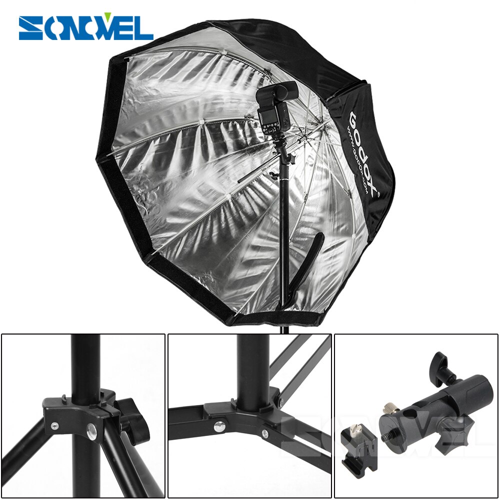 Godox 80cm åttekant paraply softbox lys stativ paraply sko brakett sett til blits speedlite