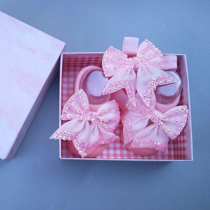 Conjunto de 2 unids/lote de calcetines de diadema para niña, lazos de encaje, turbante elástico, diademas, diadema para niña, accesorios para el cabello para bebé: pink 02