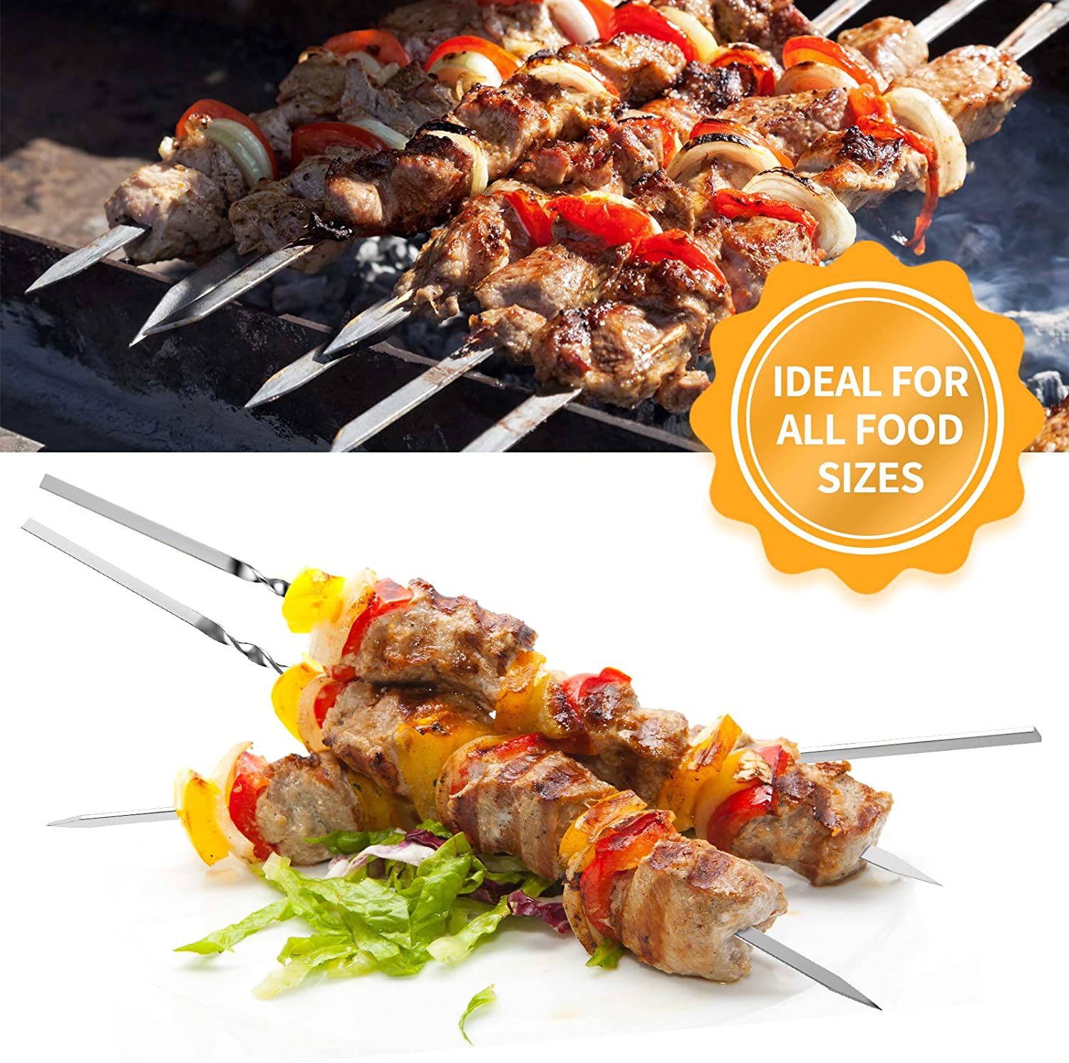 50 Pcs Rvs Bbq Barbecue Spiesjes Platte Metalen Spiesjes Voor Grillen Herbruikbare Bbq Sticks Met Draagbare Opbergtas