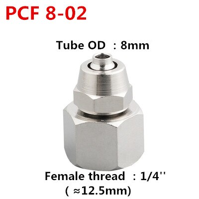 1PCS Internal Thread Straight Through Copper Material Pneumatic Screw PCF Quick Connectors Fitting Gas Hose One Touch Push Into: 8-02
