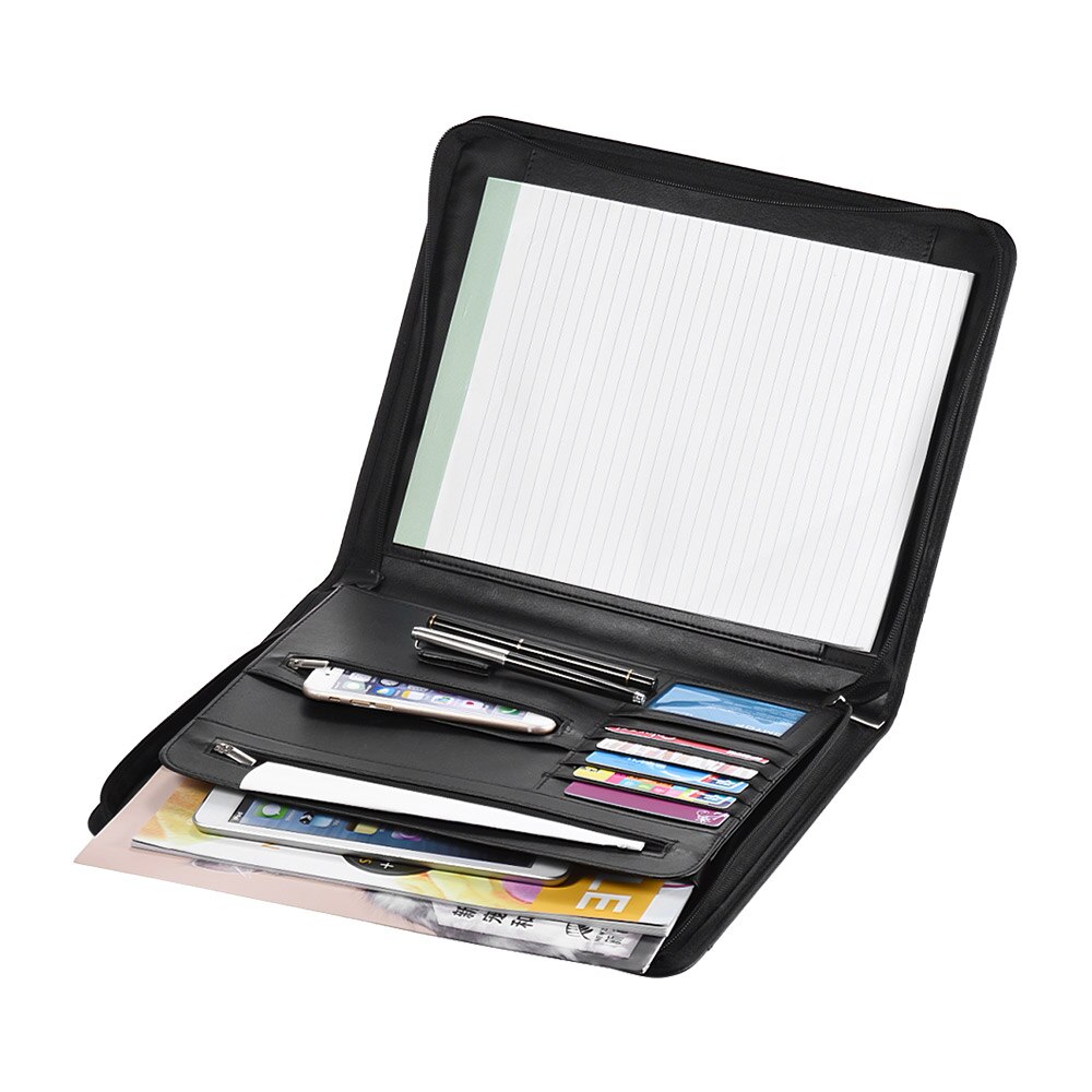 A4 Portfolio Zippered Multifunctional Padfolio File Organizer with Writing Pad Card Pockets for Business Office