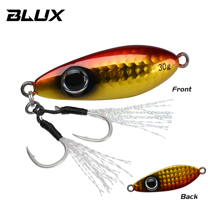 BLUX-cuchara tipo anzuelo de Metal, señuelo de pesca con cuchara, 30G, cebo Artificial, Shore, Jigging lento duro, fundición larga, lubina, atún, aparejos de agua salada: Blanco