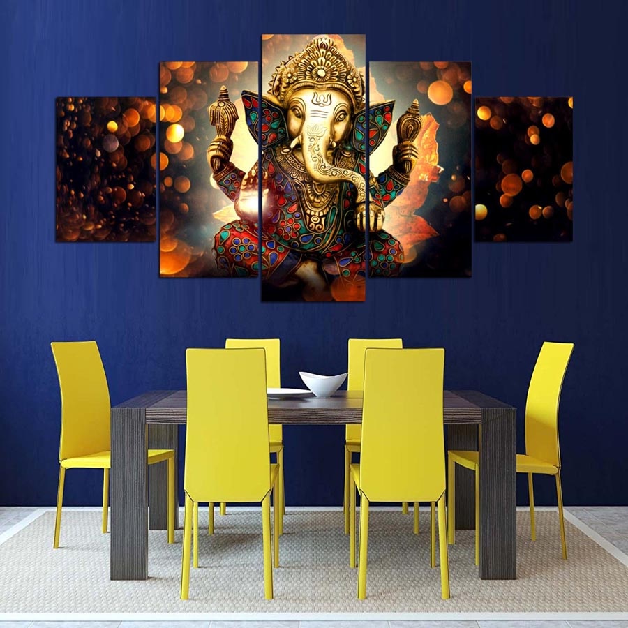 Väggkonst canvas målning elefant gud stil bilder för vardagsrum 5 panel lord ganesha cuadros modern dekoration målningar