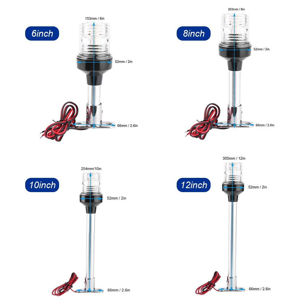 6/8/10/12 Inch 12 ~ 24V Marine Boot Led Navigatie Verlichting Waterdicht Stern Anker Licht 4500K Warm Wit Lamp