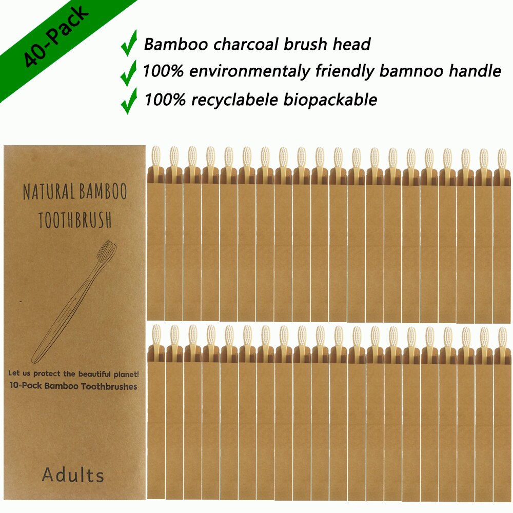 40 Pack Zahnbürste Umweltfreundliche Regenbogen Bambus Weiche Fibre Zahnbürste Biologisch Abbaubar Zähne Pinsel Solide Bambus Griff Zahnbürste: 40Pcs White