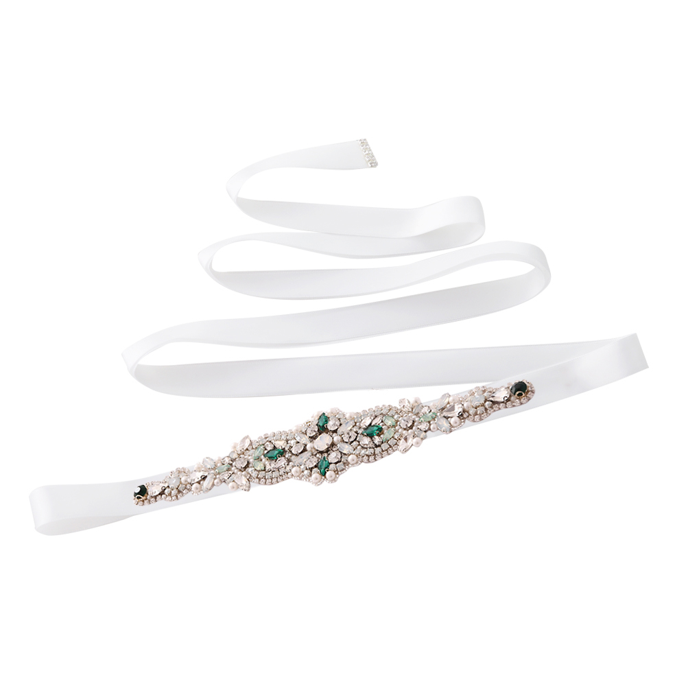 Grün Kleid Gürtel Grün Diamanten Gürtel für Hochzeit Gürtel Opal Strass Brautjungfer Dekorative Gürtel Braut Kristall Hochzeit Schärpen: Weiß