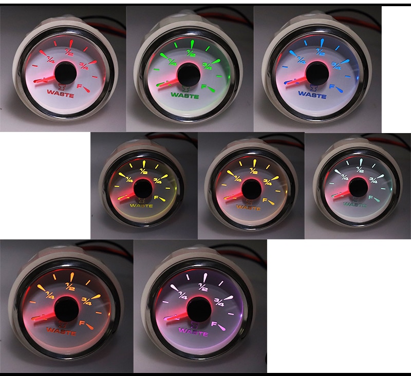 Marine Sewage Level Gauge E-F Car Holding Tank Level Gauge With 8 Colors Backlight For Boat Auto Waste Level Gauges 12V 24V