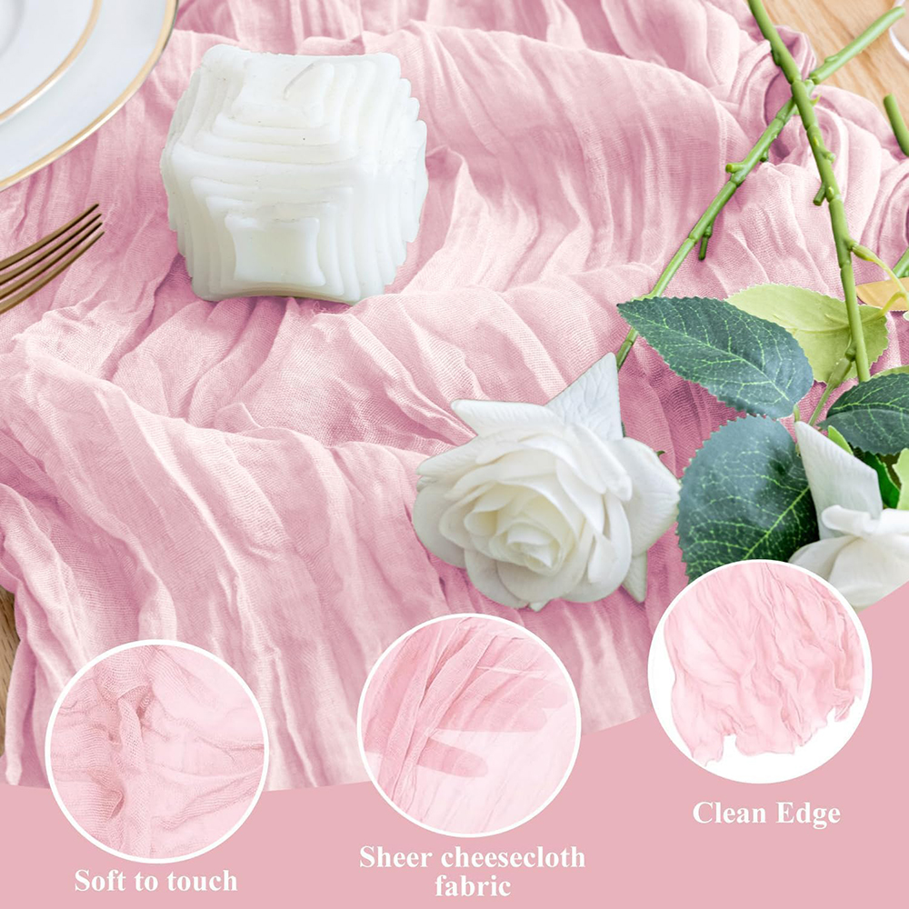 Chemin de Table rose clair rustique Semi transparent gaze bleu chemin de Table fête d'anniversaire Boho mariage bébé douche décorations de Table à la maison