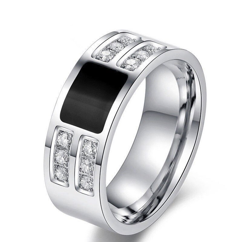 Wedding Ring Classic Zwart Zirkoon Rvs Heren Ring Party Engagement Bruiloft Sieraden: 8