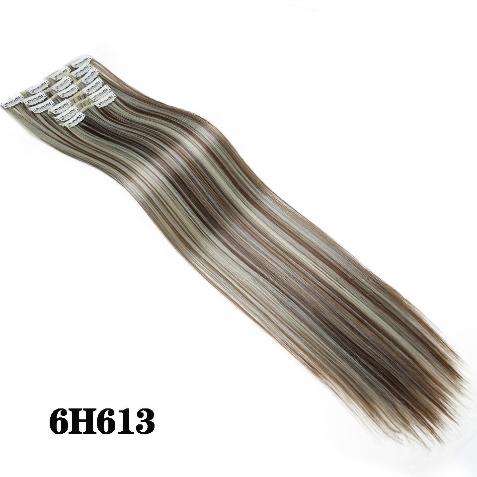 Houyan 6Pcs Pruik 16 Clips Hoge Temperatuur Vezel Lange Rechte Vrouwelijke Synthetisch Haar Uitbreiding Clip: 6H613