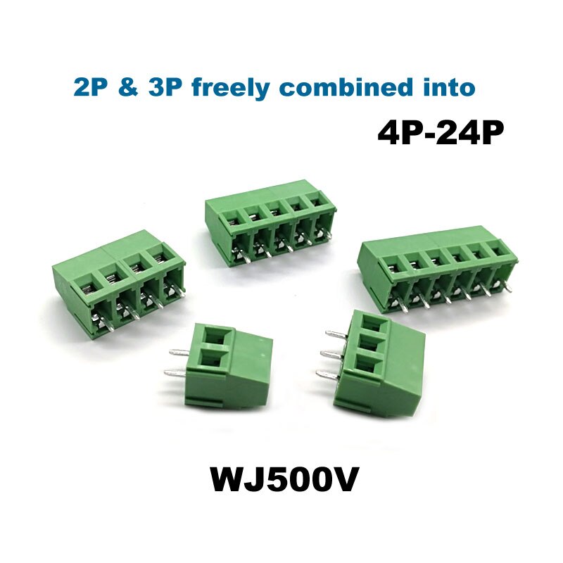 30Pcs Pitch 5.08mm PCB Screw Terminal Block Connector Bornier 500V/H Straight 2/3Pin Morsettiera Electric Wiring Cable 10/20A
