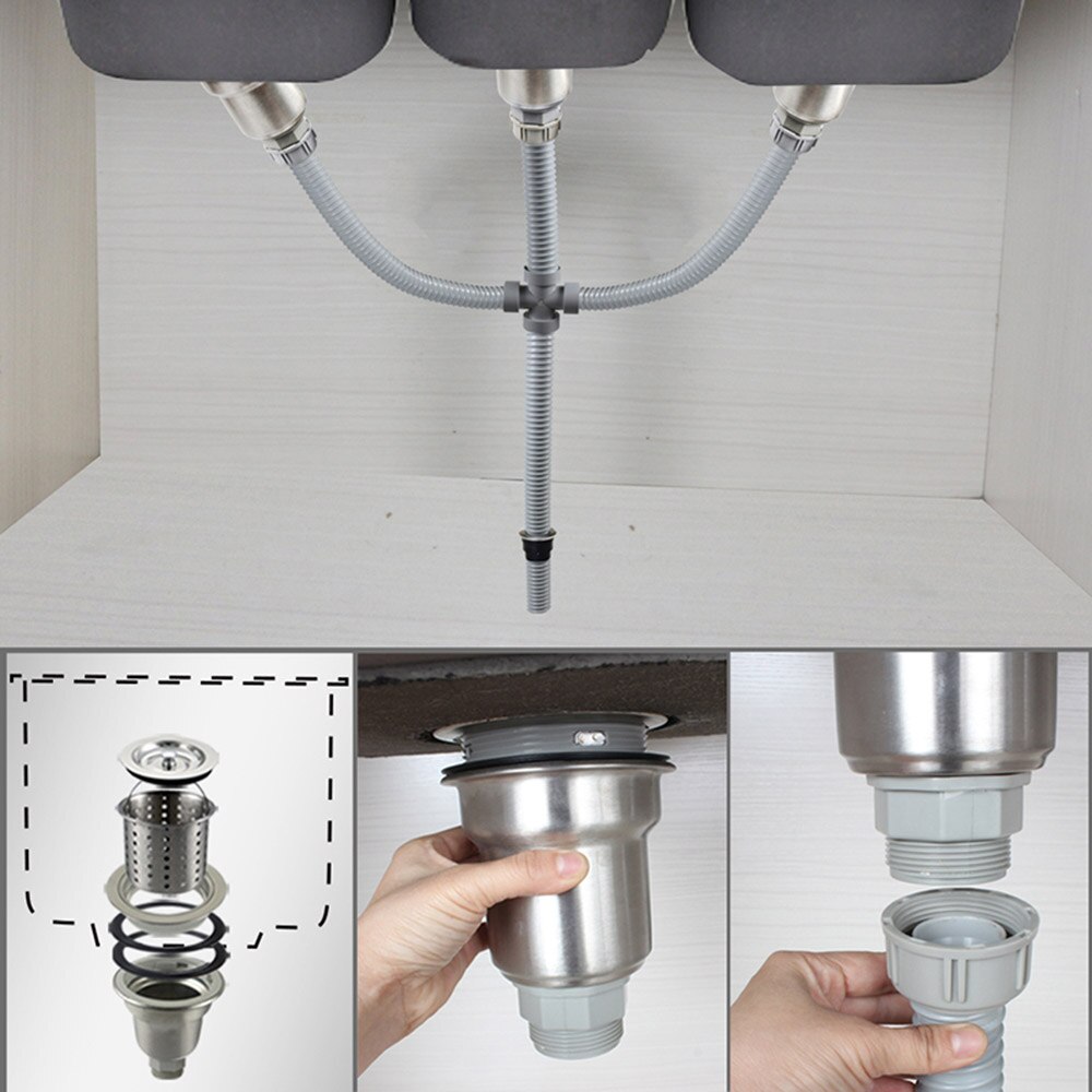 Talea Triple sink basin drain waste kit 110mm sink drain strainer with steel wire hoses kitchen sink drainage system Z3009C001
