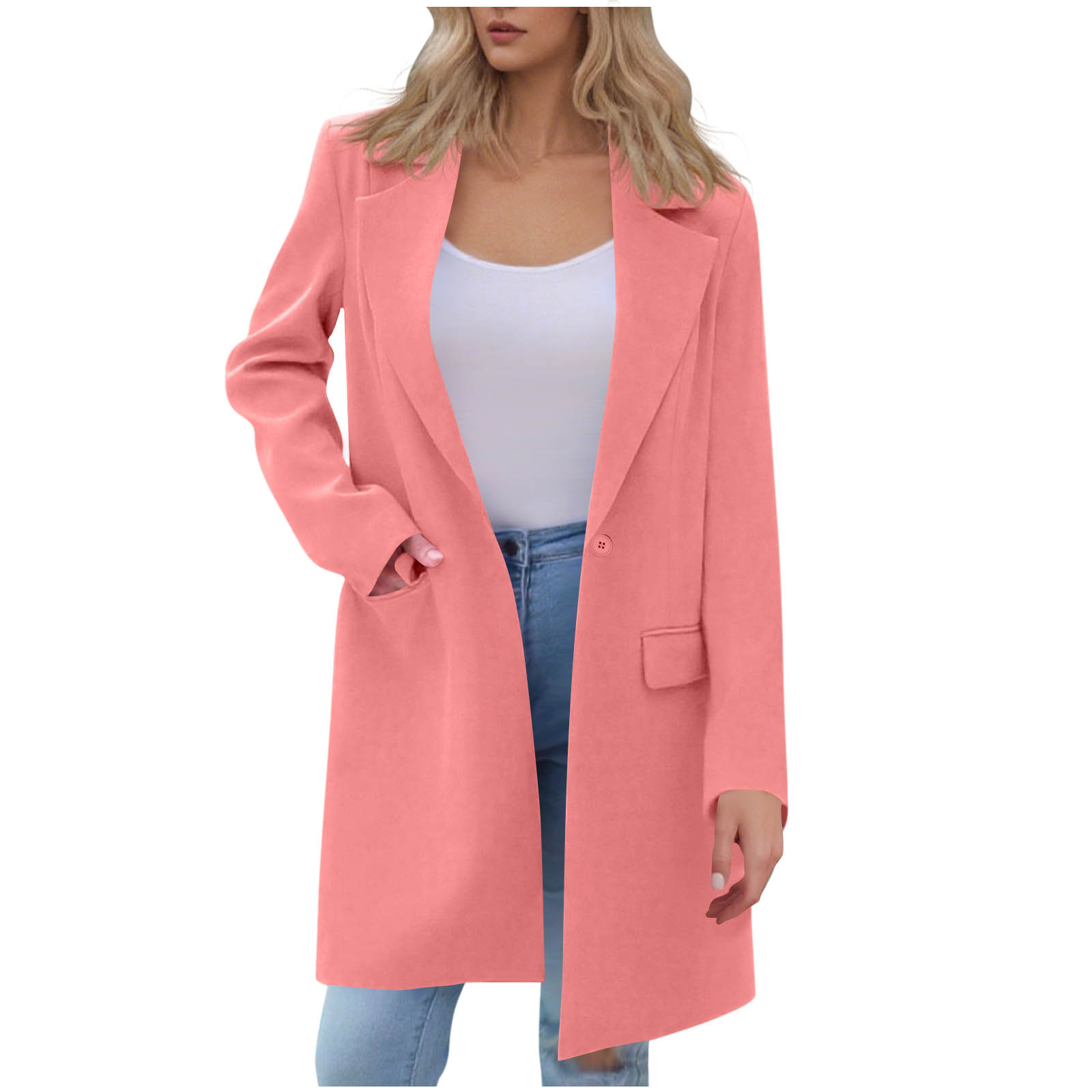 Plus size lange trenchcoats kvinder pink uldblanding lange jakker til kvinder peacoat efterår vinter vindjakke
