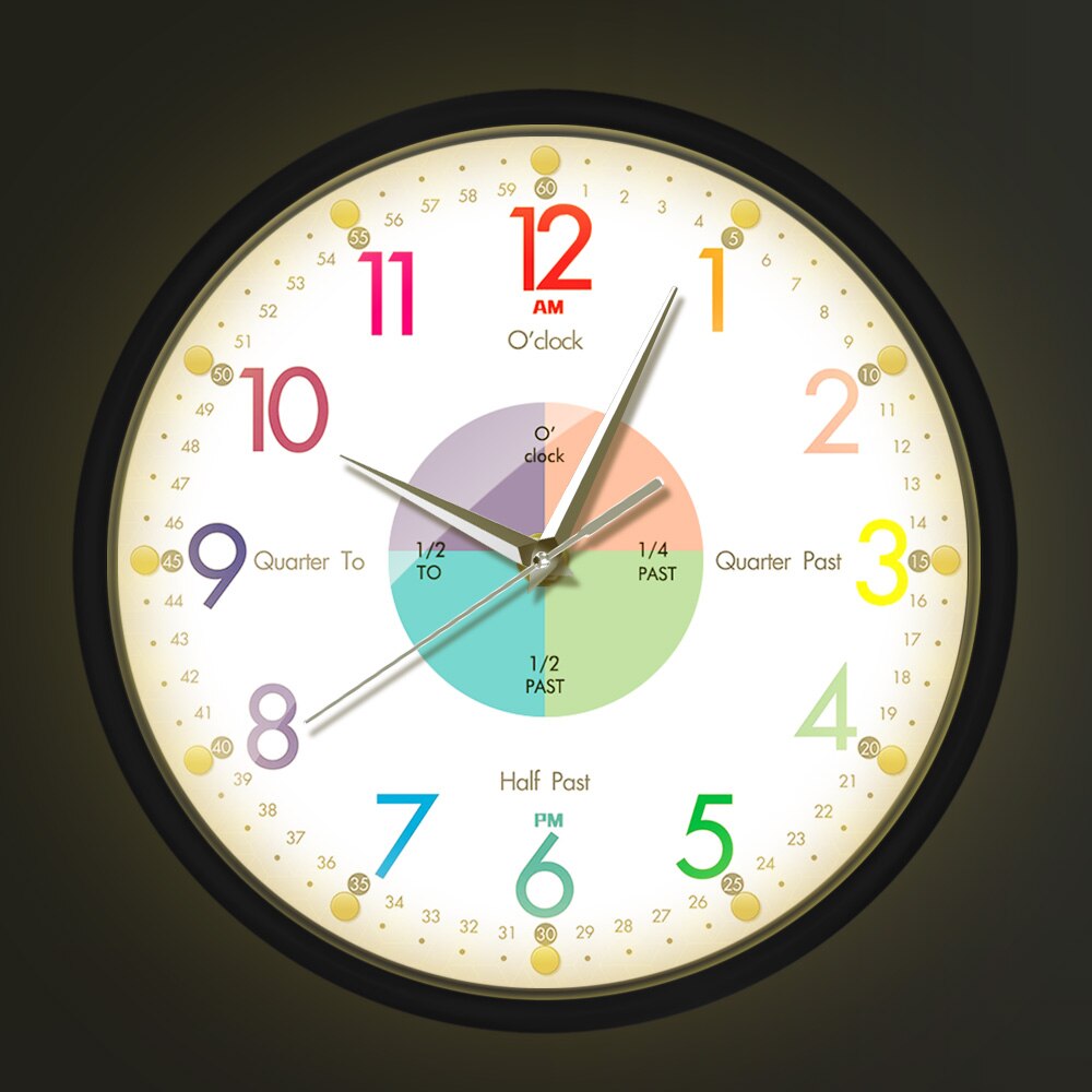 Telling Time Teaching LED Clock Modern With Metal Frame Time Teaching Aid Voice Control Smart Wall Clock With Night Light