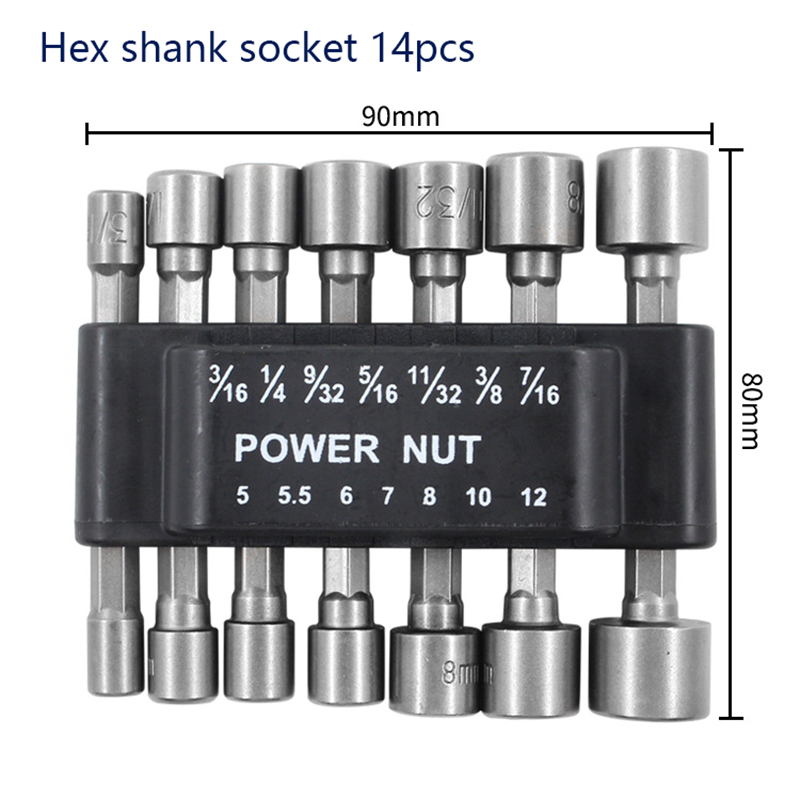 Powerful Socket Wrench Allen Socket 9/14-piece Air Nut Driver Set Allen Key Metric Socket Wrench Adapter: 14pcs