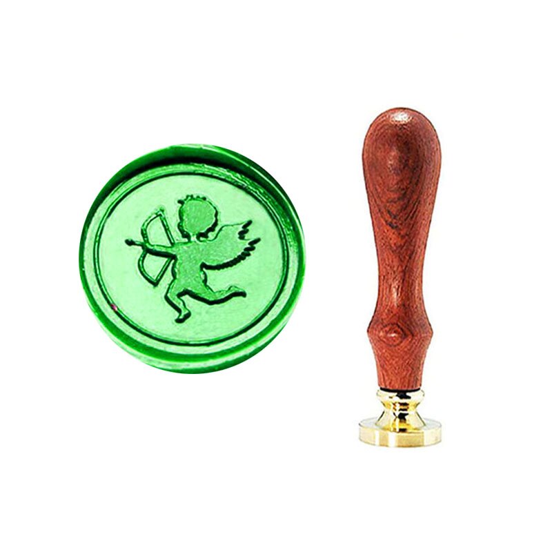 Angel Wax Sealing Stamp Trouwkaarten Vintage Wax Sticks Kaarsen Smelten Lepel Houten Doos Set Palissander Handvat: 1 wax seal stamp