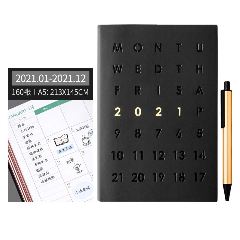 Agenda Planner Organizer A5 Notebook and Journal Business Diary Notepad Weekly Monthly Note Book with Pen Daily Handbook: Black