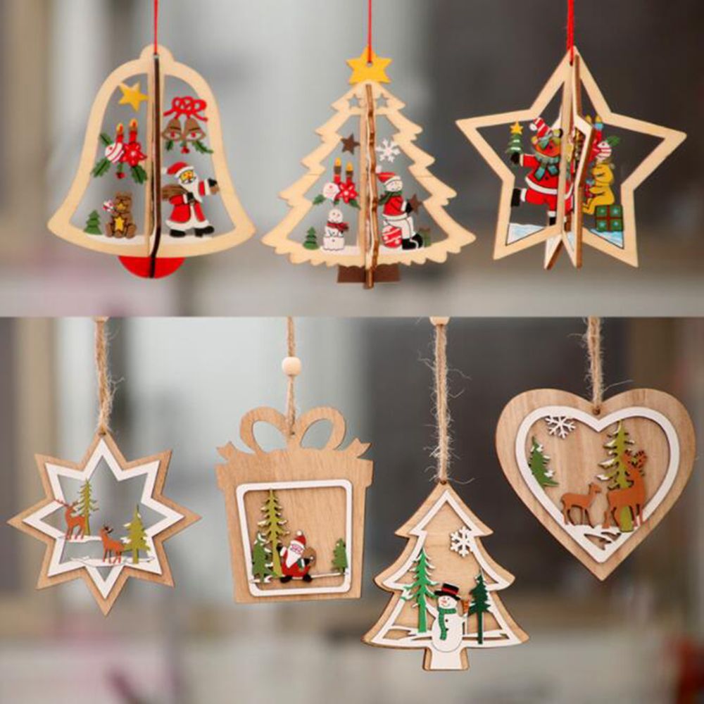 Diy røde jule snefnug & stjerne & træ træ vedhæng ornamenter hjem jul fest juletræ børn dekorationer
