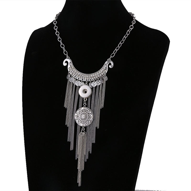 Nowe piękno elegancki styl boho kryształowy kutas pstryknąć naszyjnik 55cm dopasowanie DIY 18 przyciski zatrzaskowe MM jewlery hurtowy prezent: DJ0090