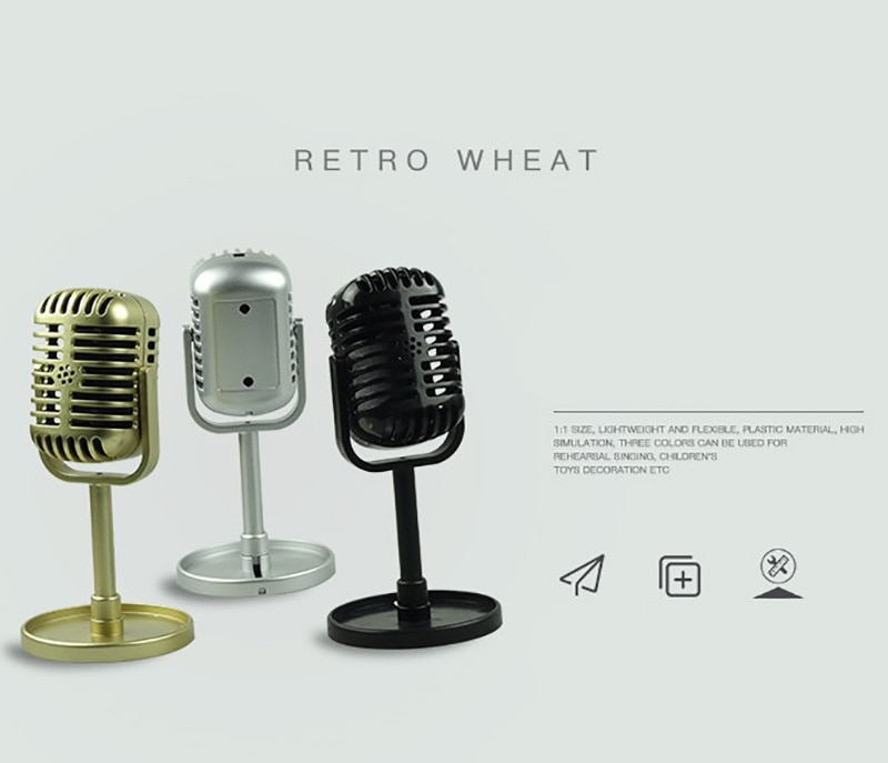 Micrófono clásico Retro Prop Estilo Vintage Mic soporte Universal Compatible con grabación de estudio de Karaoke de rendimiento en vivo Prop