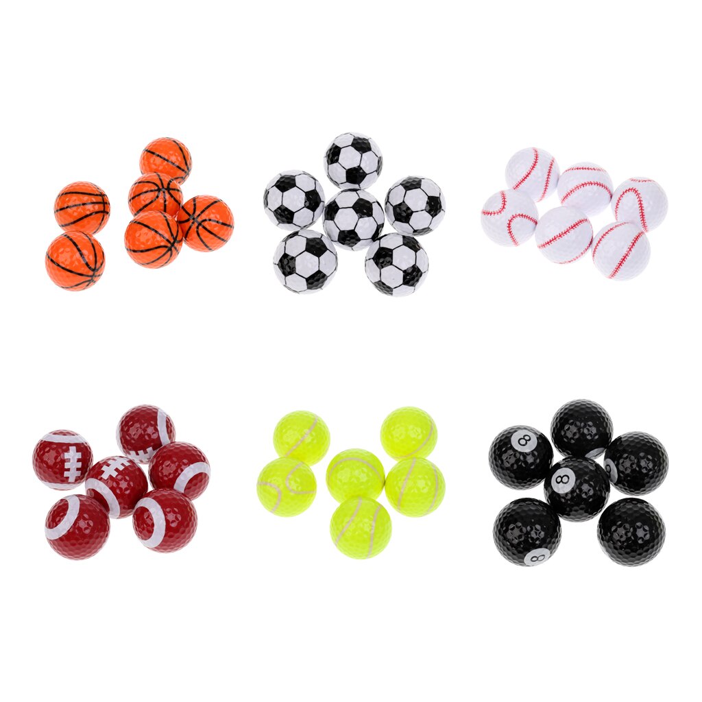 6 Pieces/Set Sport Balls Pattern Novelty Golf Balls Practice Balls Golf Accessories Golfer