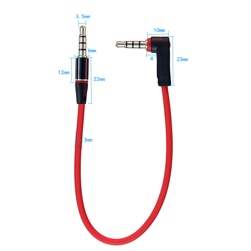 Universele Ipod AUX 4-polige haakse 3,5 mm mannelijk naar mannelijk stereo audio korte kabel 20 cm 30 cm