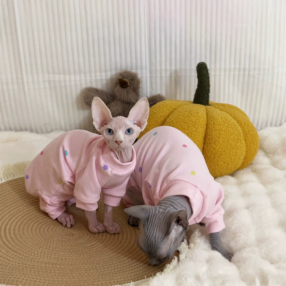 Lange mouwen katoenen 4-poots jas voor Sphynx kat zacht cartoon shirt voor kittens honden roze witte pyjama voor vrouwelijke kat dierbenodigdheden: M / Paars
