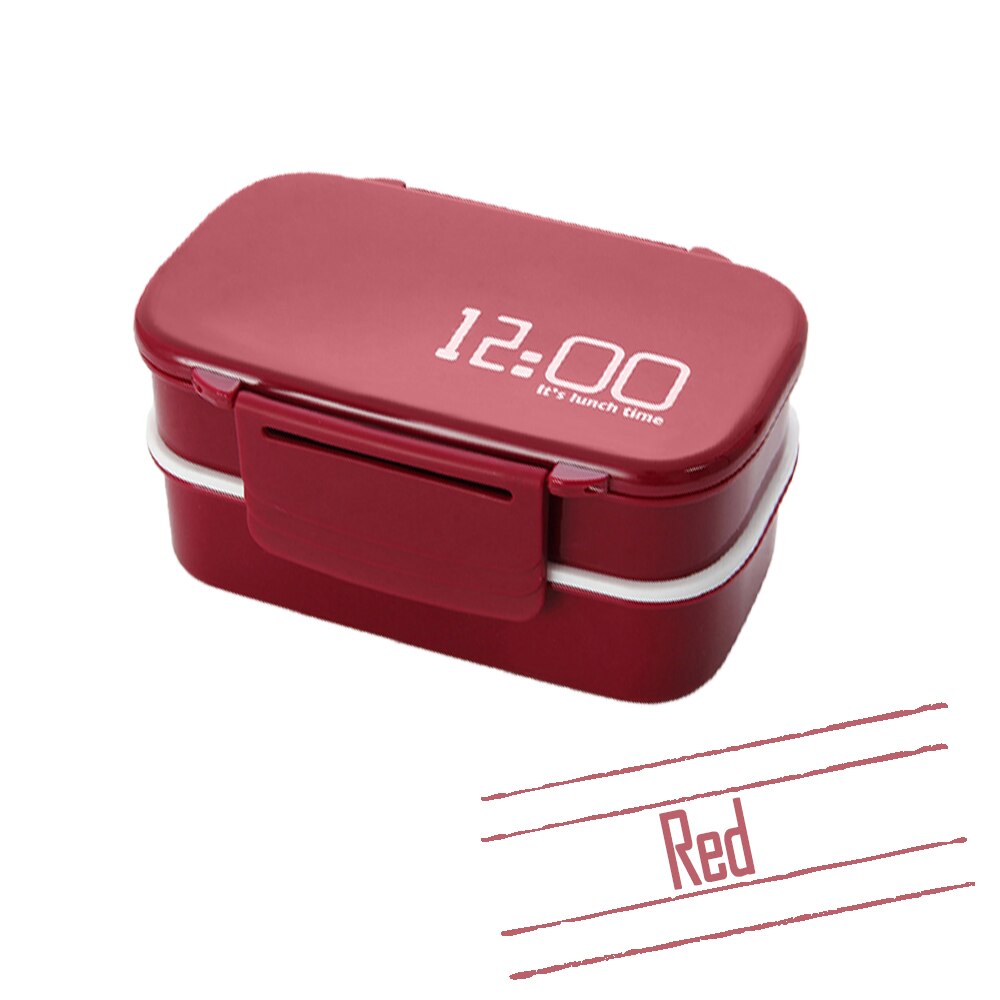 2 Layer Large Capacity 1400ML Plastic Lunch Boxes for Kids with Fork Spoon Microwave Oven Box Food Container Kitchen Tools: Red