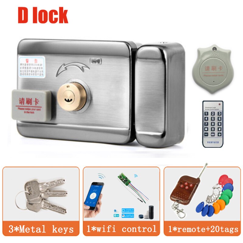 wifi control Electric lock & gate lock Access Control system Electronic integrated RFID Door Rim lock with ID reader 125khz: D wifi control