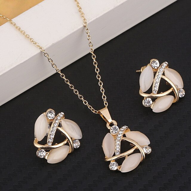 Hesiod elegancki Waterdrop naszyjnik kolczyki biżuteria zaręczynowa dla nowożeńców zestawy kryształ w złotym kolorze kocie oko opale biżuteria prezenty: 42
