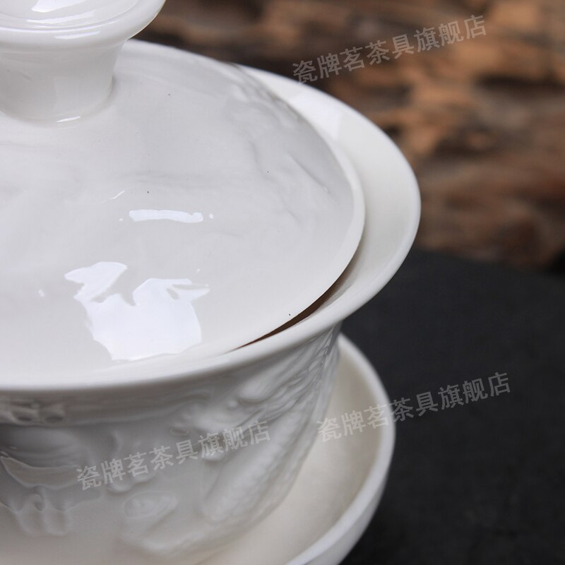 [storhet] relief drake vit porslin gaiwan 100ml kinesisk ceremoni gaiwan teterrin keramik