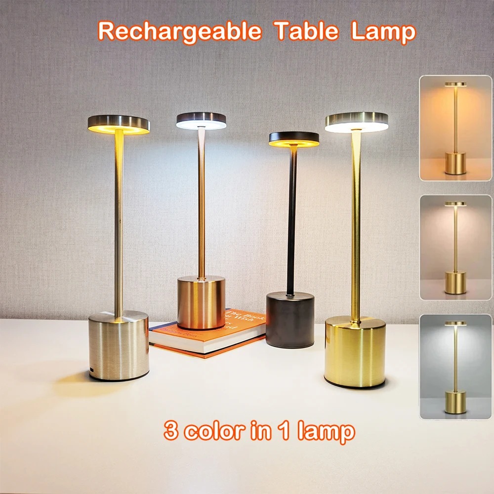 Clássico metal sensor de toque led candeeiro mesa lâmpada 3 cores criativo luz ambiente barra decoração do quarto luz da noite recarregável