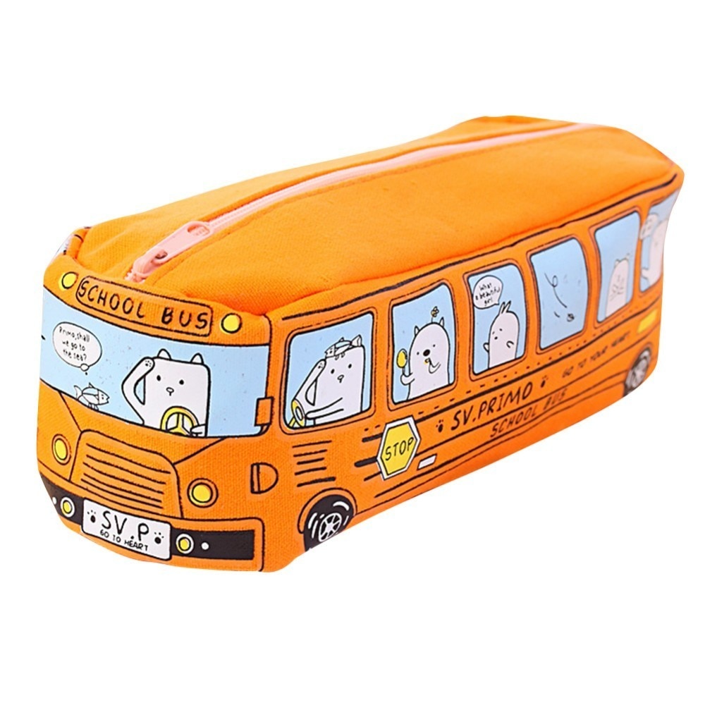 Creatieve Mooie Bus Stijl Vorm Pen Zak Mooie Multifunctionele Stationeryl Case Voor Scholieren Canvas Pen Leuke Cases Bag