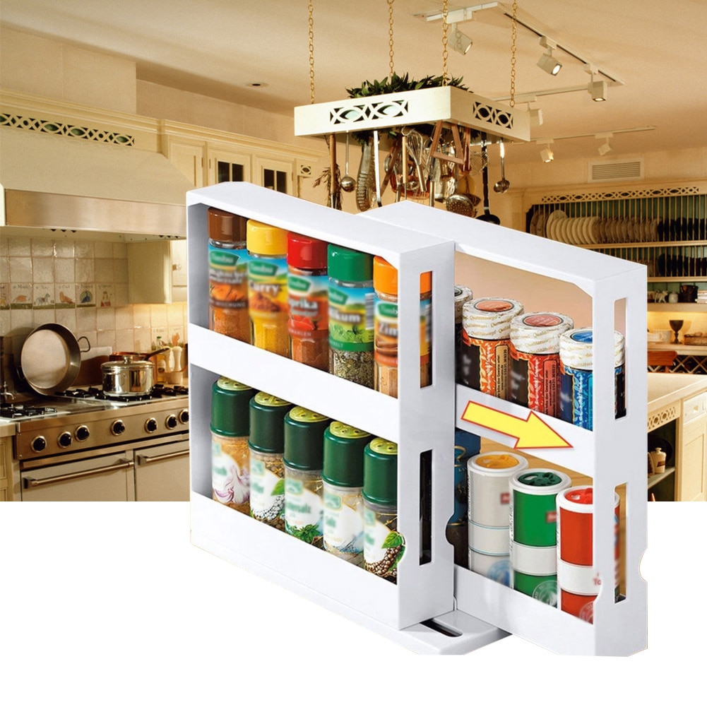 Rotating Shelf Modern Kitchen Cabinet Storage Rack Slide Large PP Home Seasoning Bottle Holder Desktop Cupboard Organizer