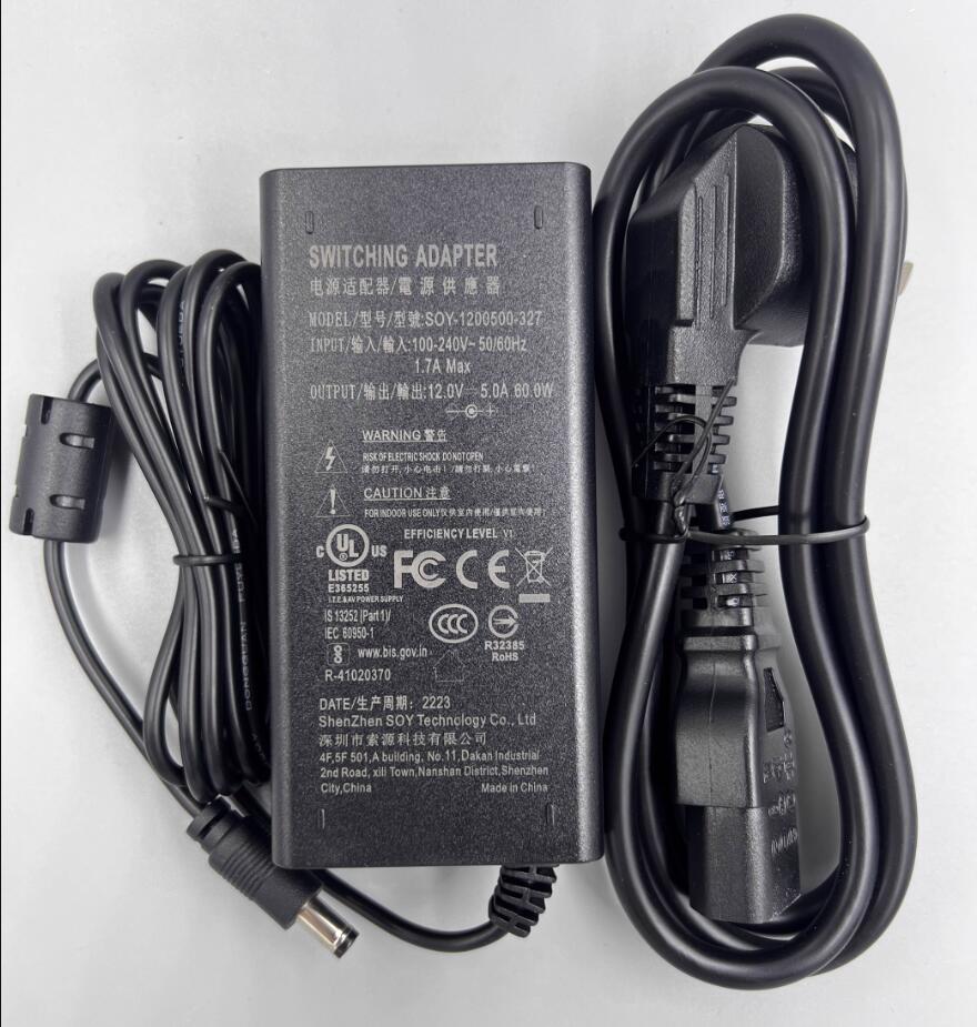Original SOY 12V 5A 60W AC DC Adapter Charger SUN-1200500 for Msi OPTIX AG32CQ MAG27CQ MAG271R MONITOR AG32C D16HS2TB LHV221600