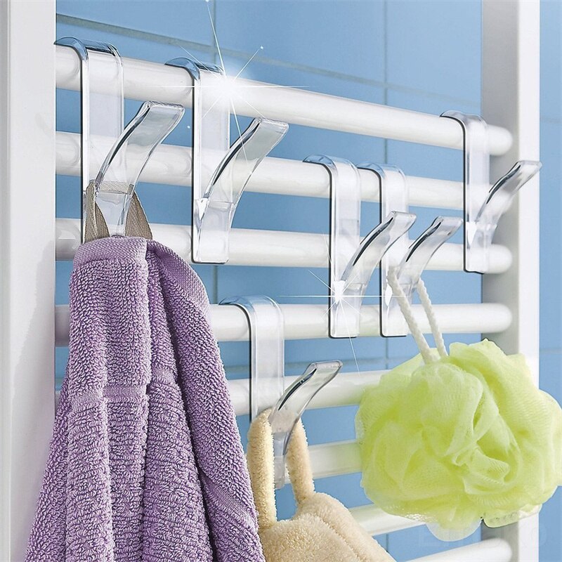 2/4Pcs White Hanger for Heated Towel Radiator Rail Bath Hook Holder Clothes Hanger Plegable Scarf Hanger Drying Space Towel Rack