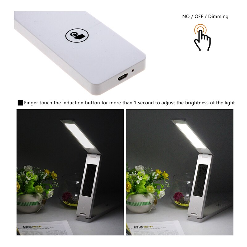 Woodpow LED USB 5V Folding Table Lamp Chargeable Desk Lamp Calendar Alarm Clock Book Lamp Eye Protection Portable Learning Lamp