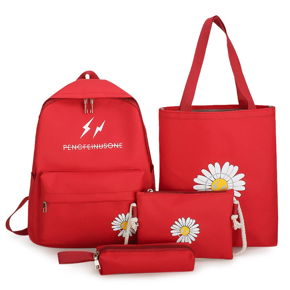 4 Stks/set Schooltassen Voor Tienermeisjes Waterdichte Rugzak Vrouwen Boekentassen Student Kid Schooltas Muchila Escolar: Red