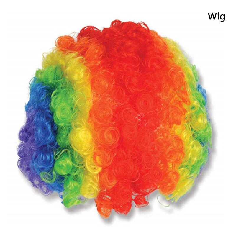 Creativity Clown Costume Wig Red Nose Bow Tie Rainbow Red Fancy Curls Wig: 1