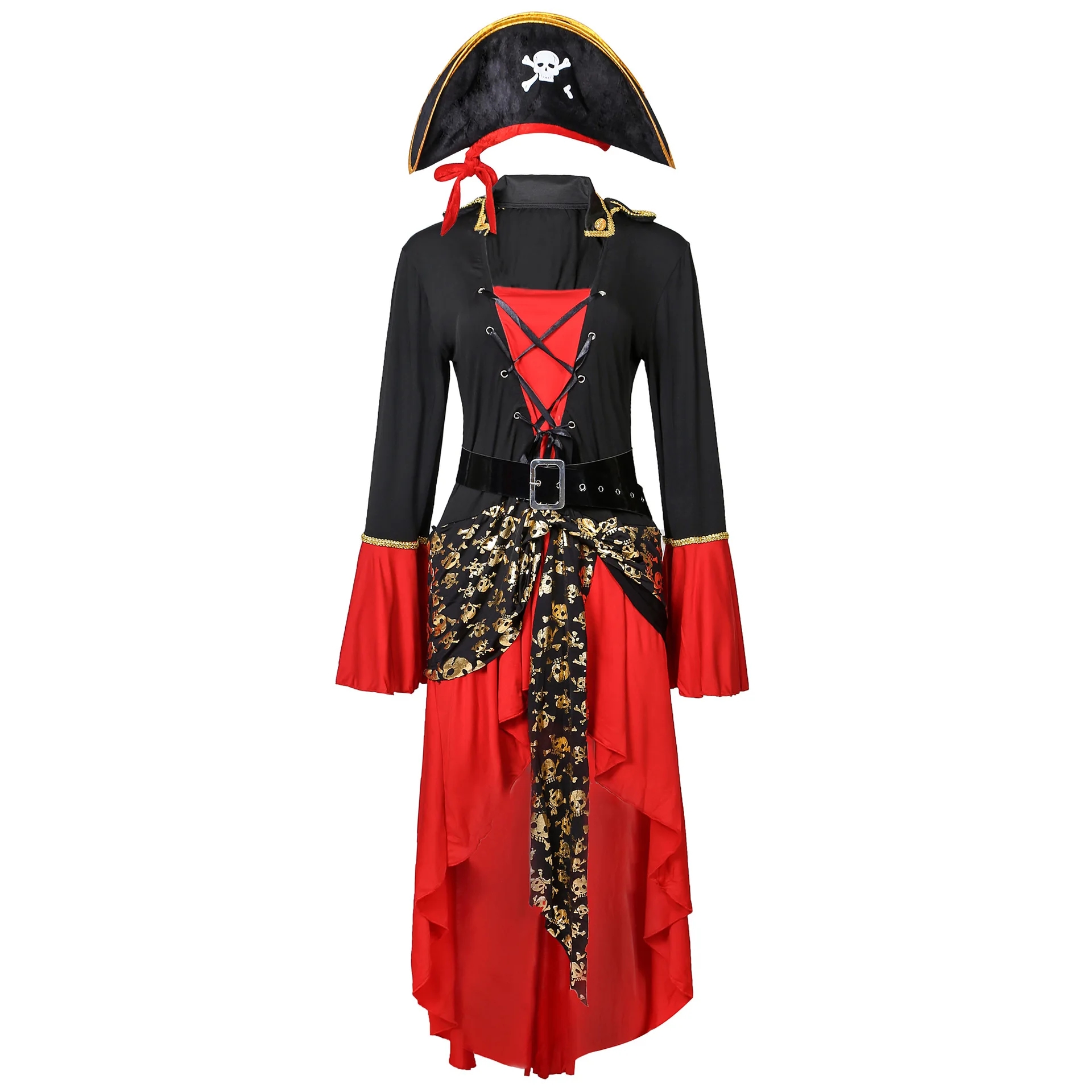 Große Größen Piratenkostüm Damen - Retro Mittelalter Cosplay Uniform - Bühnenperformance Outfit: L