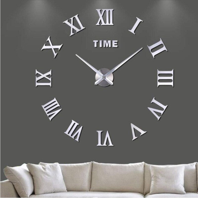 Woondecoratie grote romeinse spiegel moderne kwarts klokken woonkamer doe-het-zelf wandklok sticker horloge