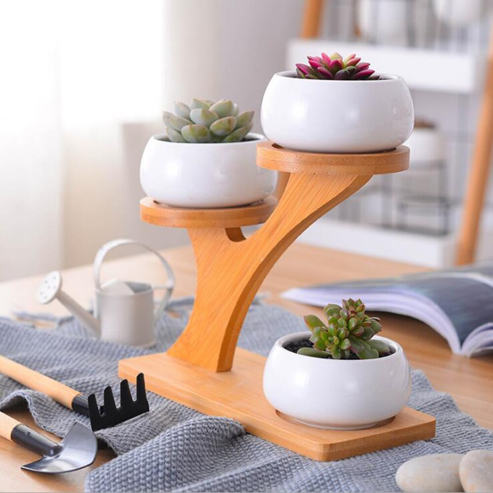 Modern Bamboo Wood Flower Pot Holder Durable Planter Pot Smooth Surface Plant Basket Pot Home Plant Shelf Garden Accessories